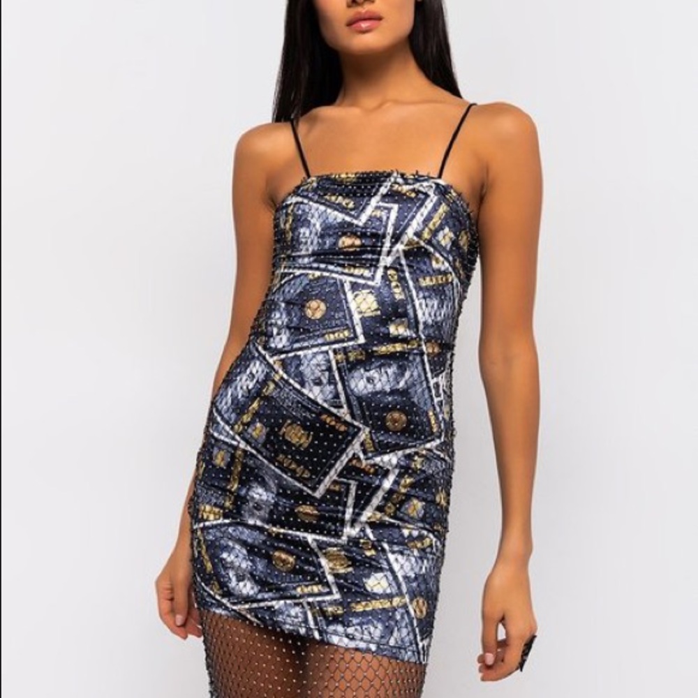 Akira Money Magic Beaded Overlay Dress NWT